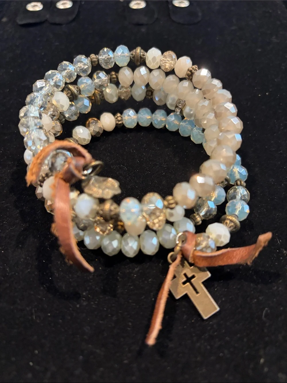 Layered White and Brown Beaded Wrap Bracelet